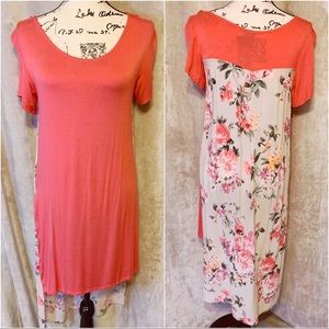 AGNES & DORA Coral and Floral Long Tunic Short Sleeve Spring Summer NEW